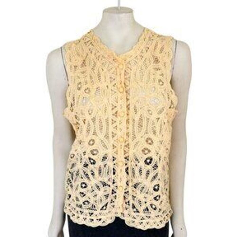 NEW HOPE HORIZON Guipure Lace Coquette Vest in Creamy Yellow  SZ 12